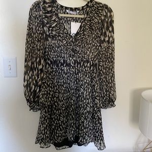NWT Zara Long Sleeve Ruffle Print Dress